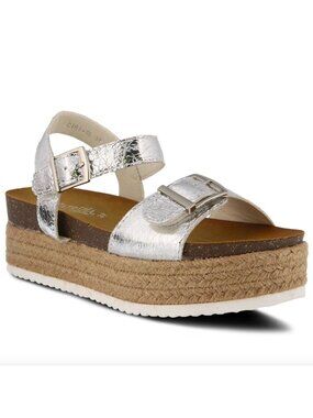 PATRIZIA SPRING STEP 40 US 9 Ciri Metallic Platform Espadrille Sandals Flatform